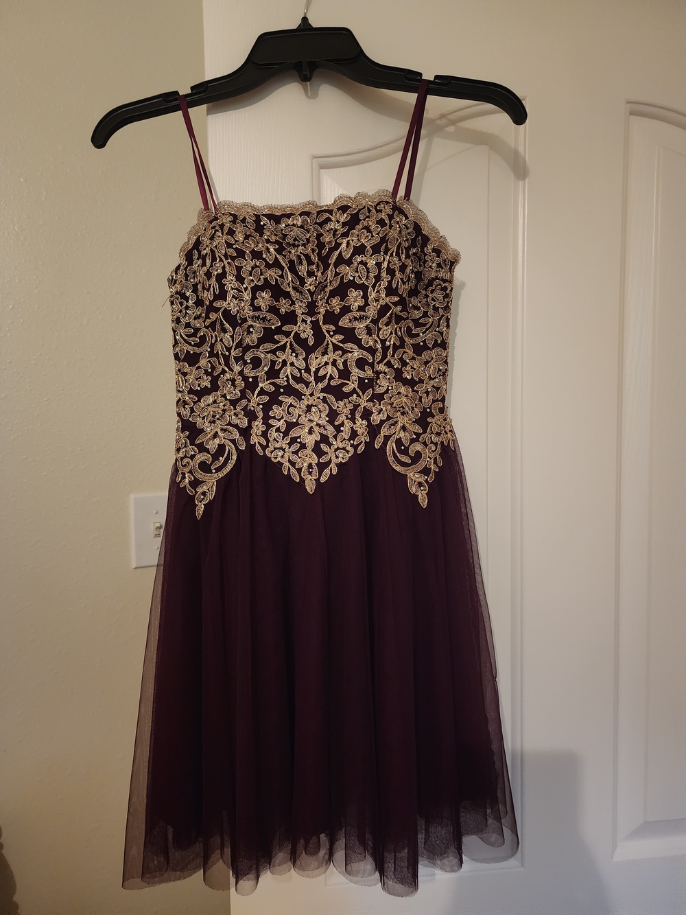 City Studio Plum Tulle Dress with Gold Embroidered Bodice